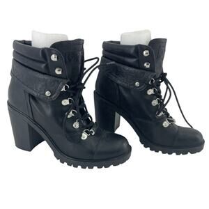 G by Guess Black Faux Leather Lug Sole Heeled Bootie Women’s Size 8.5 Pre-Owned